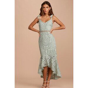 Lulus Won Your Heart Sage Green Lace Tie-strap High-low Midi Dress - Size M